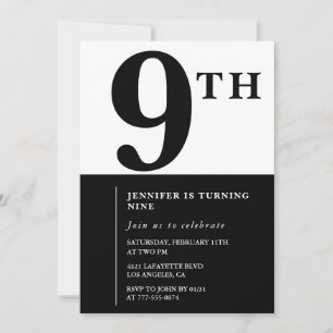 Invitation élégante pour 9ème anniversaire Fille c