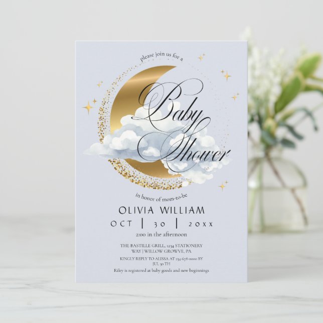 Invitation élégante pour Baby Shower avec écriture (Debout devant)