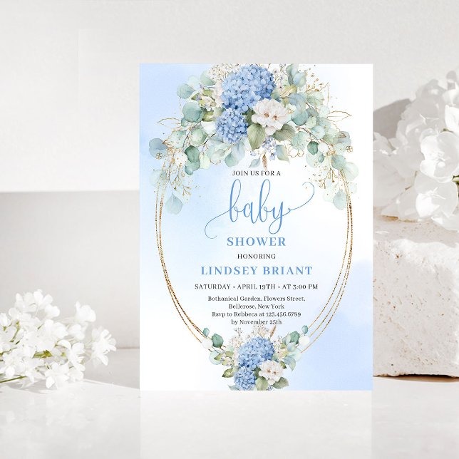 Invitation élégante pour baby shower avec eucalypt (Elegant Eucalyptus Blue Baby Shower Invitation)