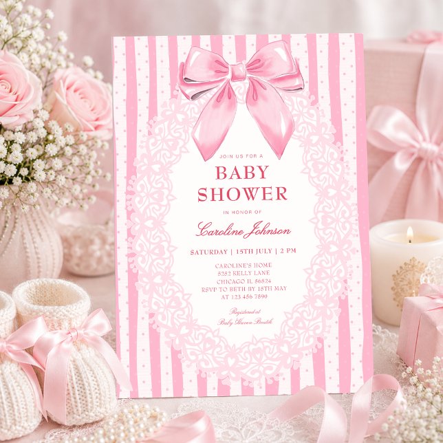 Invitation élégante pour Baby Shower avec ruban ro (Créateur téléchargé)