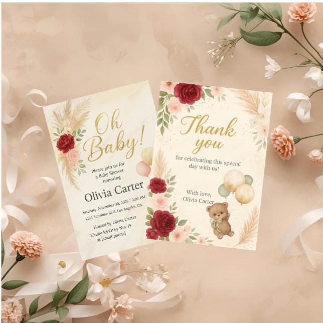 Invitation élégante pour Baby Shower avec un ours  (Créateur téléchargé)