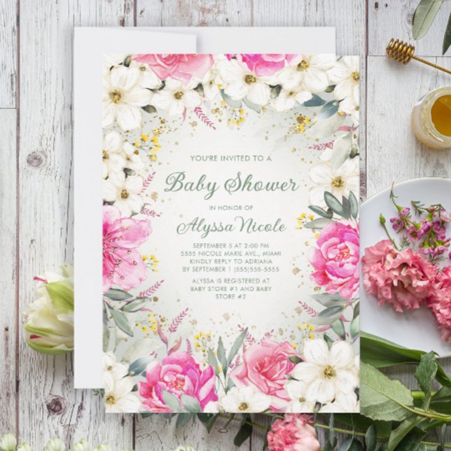 Invitation élégante pour Baby Shower rose et blanc (Créateur téléchargé)