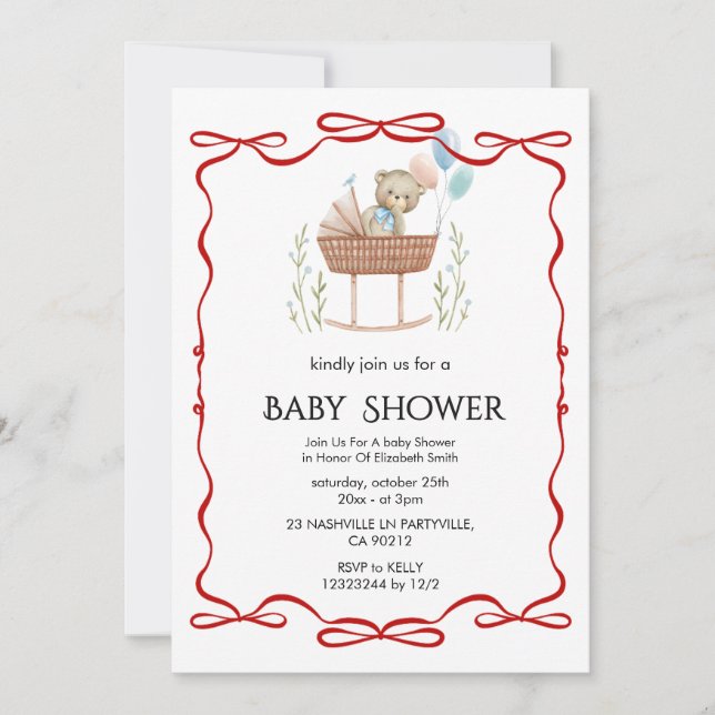 Invitation élégante pour Baby Shower sur le thème  (Devant)