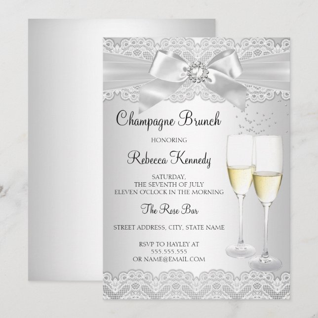 Invitation élégante pour brunch au Champagne avec  (Devant / Derrière)