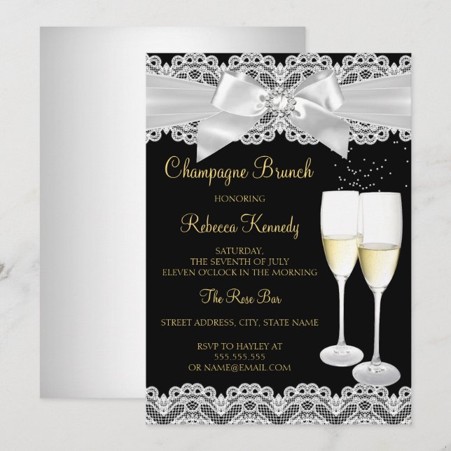Invitation élégante pour brunch au Champagne avec  (Devant / Derrière)