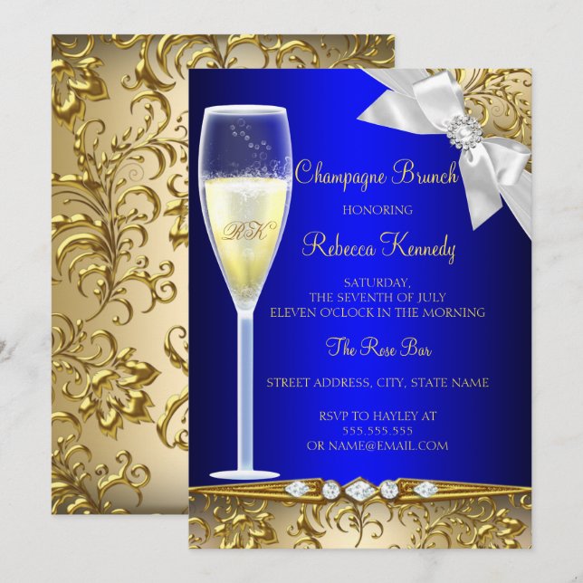 Invitation élégante pour brunch au champagne bleu  (Devant / Derrière)
