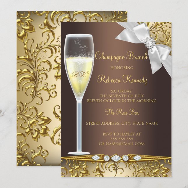 Invitation élégante pour brunch au champagne doré  (Devant / Derrière)