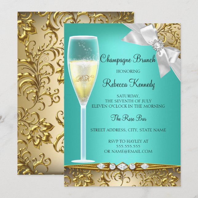 Invitation élégante pour brunch au champagne sarce (Devant / Derrière)