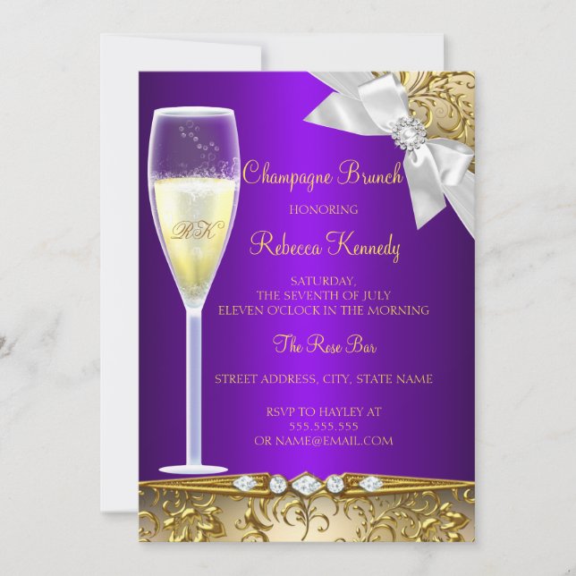 Invitation élégante pour brunch au champagne viole (Devant)