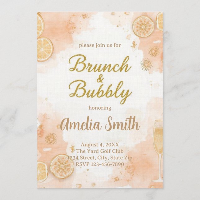 Invitation élégante pour brunch et bulles – Pêche (Devant)
