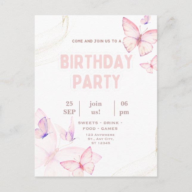 Invitation élégante pour fête d'anniversaire Papil (Devant)