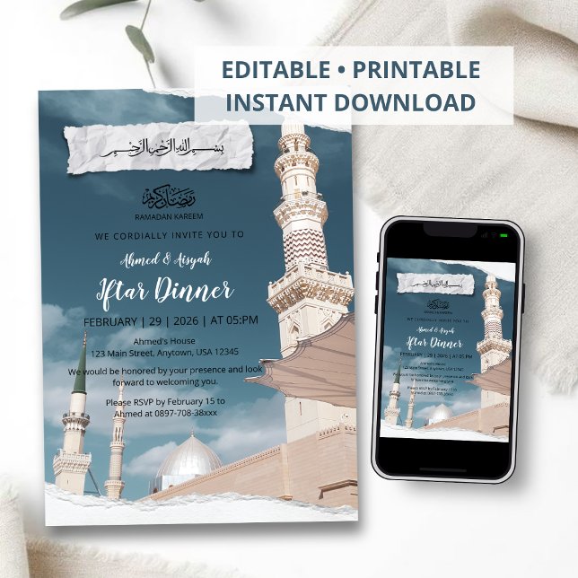 Invitation élégante pour Iftar de Ramadan avec Mos (Créateur téléchargé)