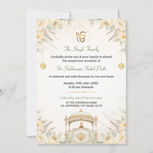 Invitation élégante pour la cérémonie de Sukhmani  (Devant)