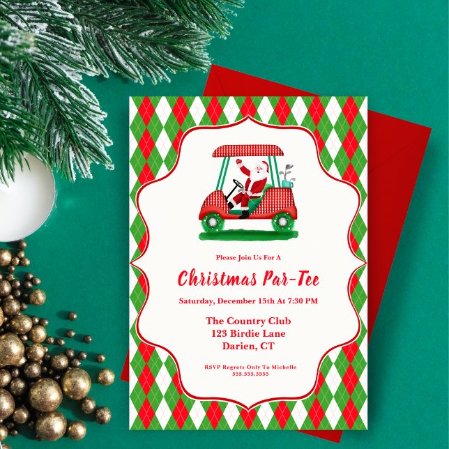 Invitation élégante pour la fête de Noël de golf d (Swing into holiday magic with elegant Santa Golf Party Invitation. Tee off in style.)