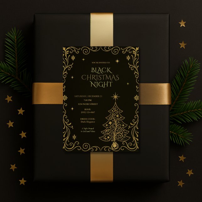 Invitation élégante pour la soirée de Noël noir   (Créateur téléchargé)