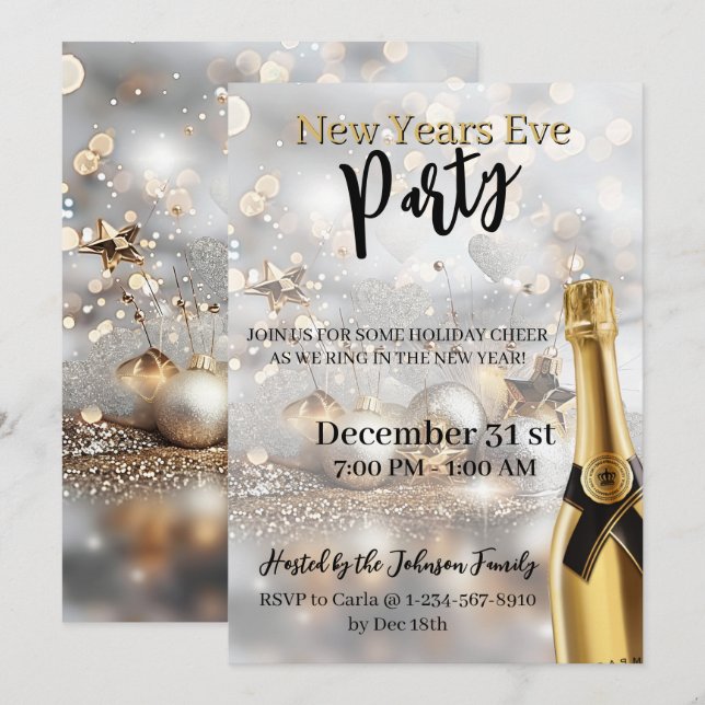 Invitation élégante pour la soirée du Nouvel An (Devant / Derrière)