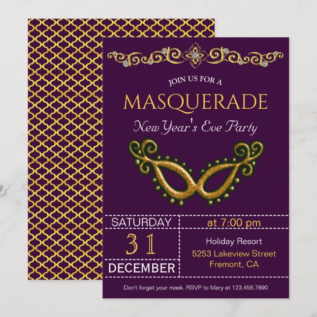 Invitation élégante pour la soirée du Nouvel An Ma (Devant / Derrière)