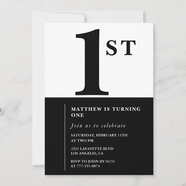 Invitation élégante pour le 1er anniversaire Black (Devant)