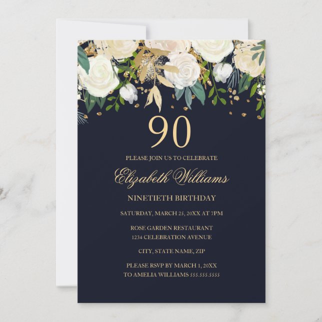 Invitation élégante pour le 90e anniversaire avec  (Devant)