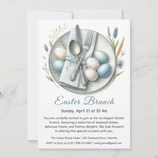 Invitation élégante pour le brunch de Pâques  (Devant)