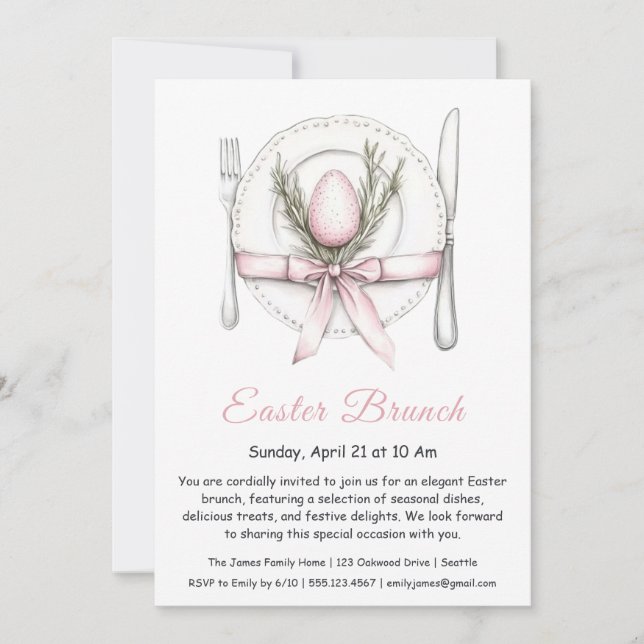 Invitation élégante pour le brunch de Pâques  (Devant)