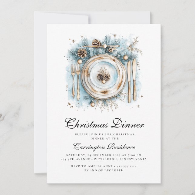 Invitation élégante pour le dîner de Noël  (Devant)