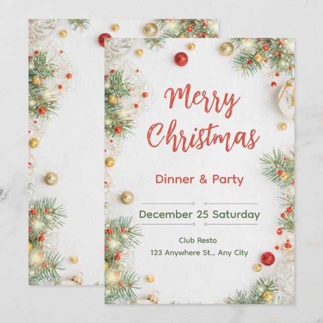Invitation élégante pour le dîner de Noël (Devant / Derrière)