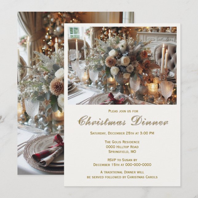 Invitation élégante pour le dîner de Noël (Devant / Derrière)