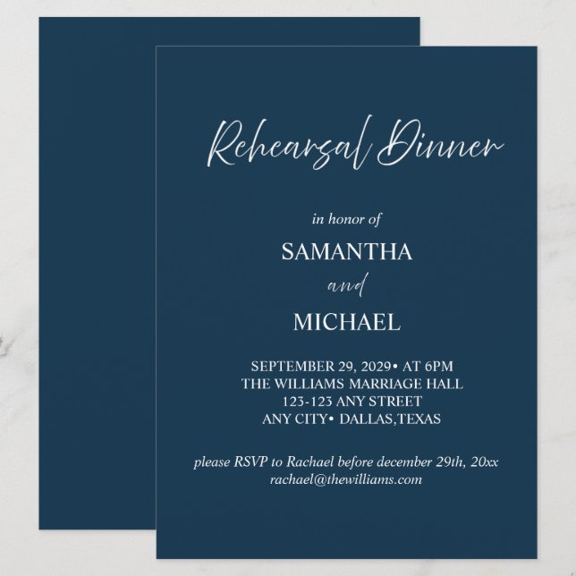 Invitation élégante pour le dîner de répétition de (Devant / Derrière)