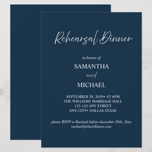 Invitation élégante pour le dîner de répétition de (Devant / Derrière)