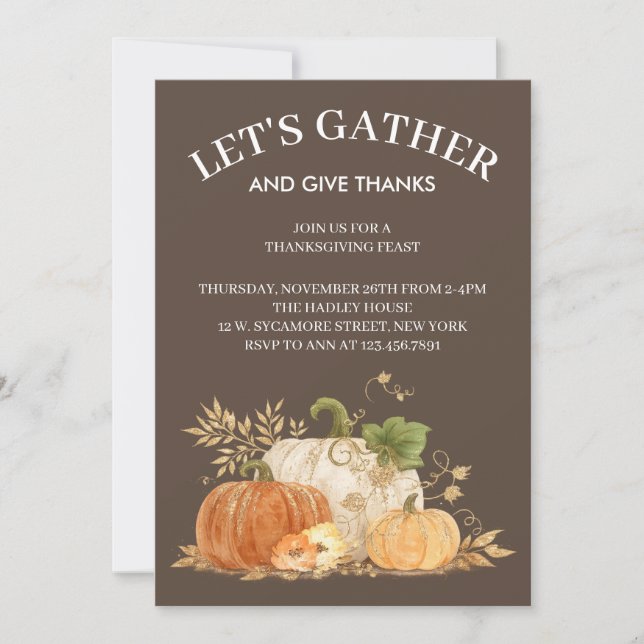 Invitation élégante pour le dîner de Thanksgiving (Devant)