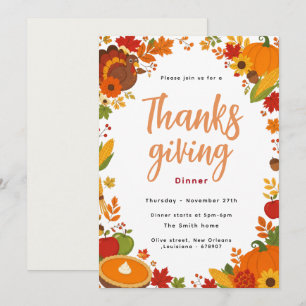 Invitation élégante pour le dîner de Thanksgiving