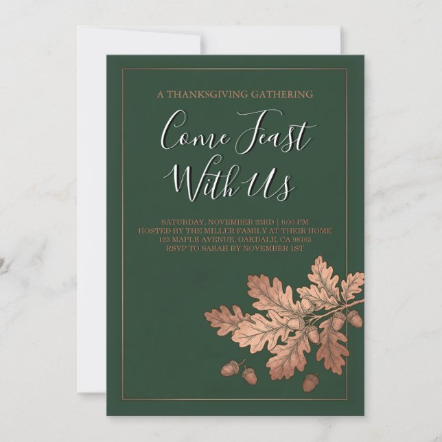 Invitation élégante pour le dîner de Thanksgiving  (Devant)