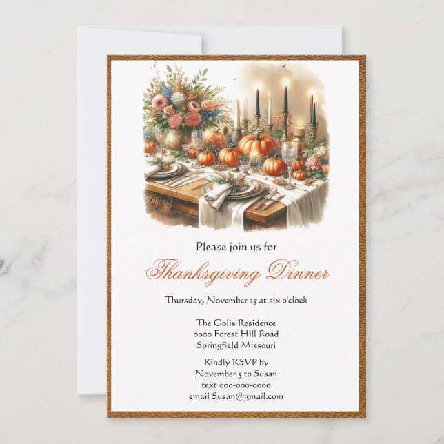 Invitation élégante pour le dîner de Thanksgiving (Devant)