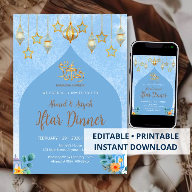 Invitation élégante pour le dîner Iftar à l'aquare (Créateur téléchargé)