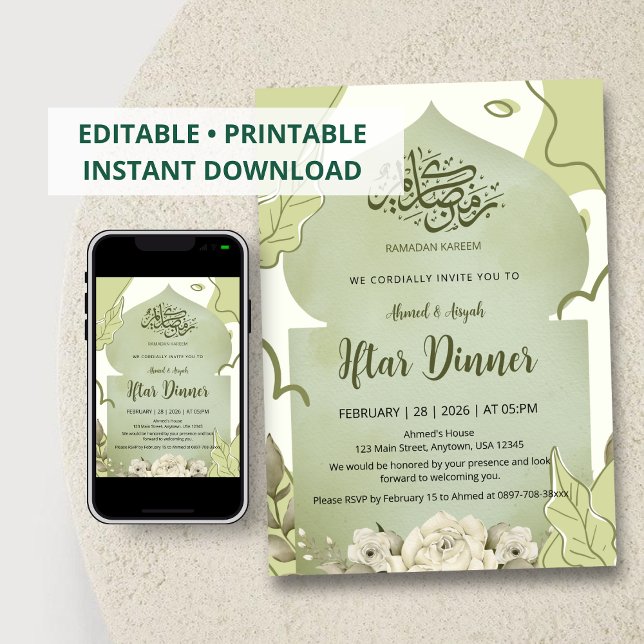 Invitation élégante pour le dîner Iftar aux fleurs (Créateur téléchargé)