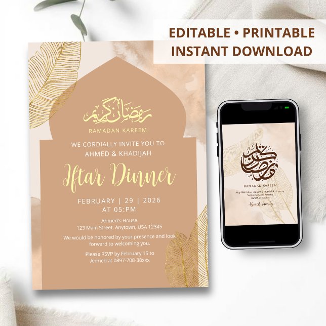 Invitation élégante pour le dîner Iftar Boho en te (Créateur téléchargé)