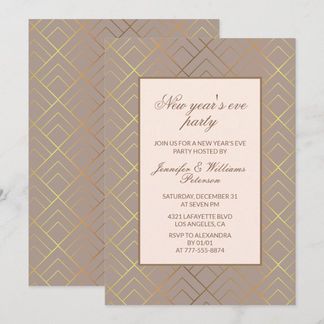 Invitation élégante pour le réveillon du Nouvel An (Devant / Derrière)