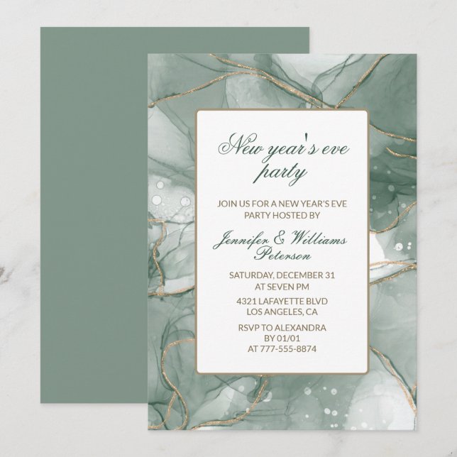 Invitation élégante pour le réveillon du Nouvel An (Devant / Derrière)