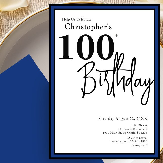 Invitation élégante pour les 100 ans en bleu moder (Créateur téléchargé)