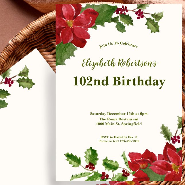 Invitation élégante pour les 102 ans avec motifs f (Créateur téléchargé)
