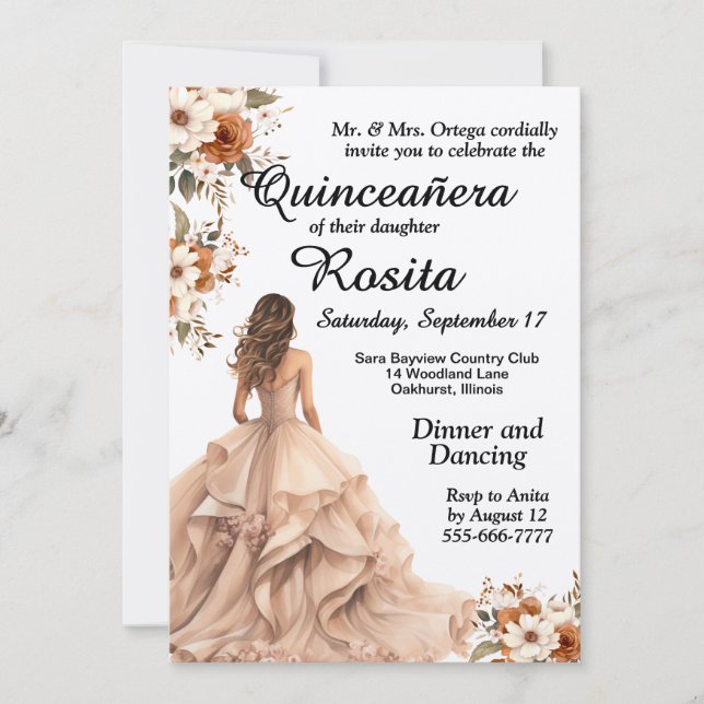 Invitation élégante pour les 15 ans de filles Quin (Devant)