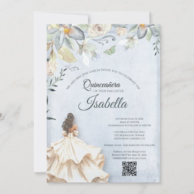 Invitation élégante pour les 15 ans de Quinceanera (Devant)