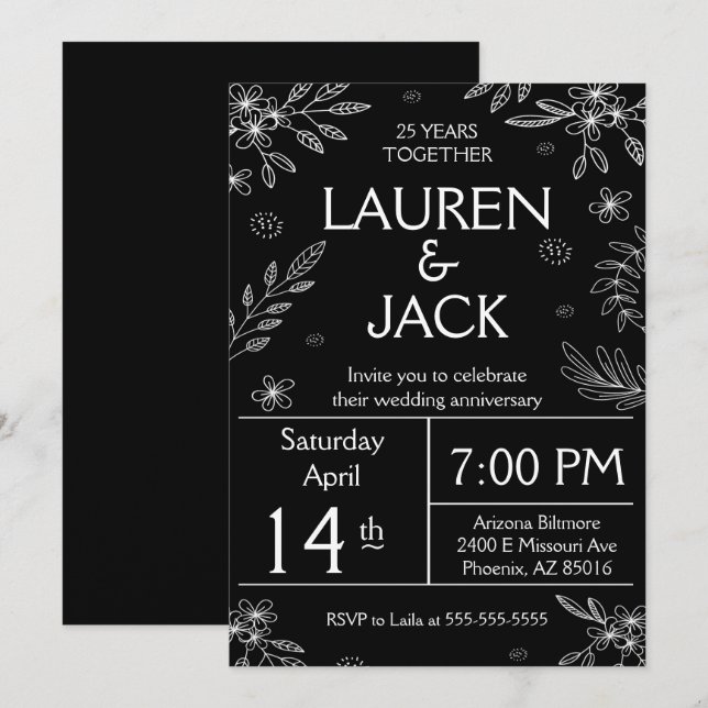 Invitation élégante pour les 25 ans d'anniversaire (Devant / Derrière)