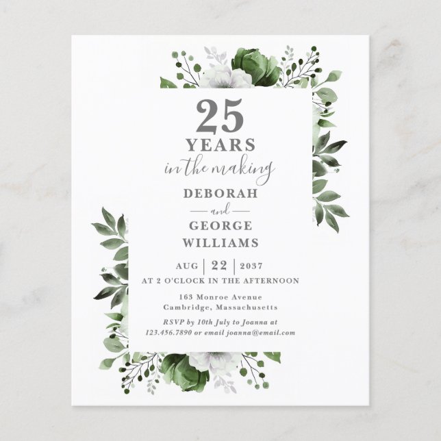 Invitation élégante pour les 25 ans de mariage Bud (Devant)