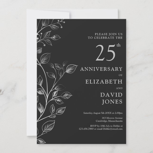 Invitation élégante pour les 25 ans de mariage en  (Devant)