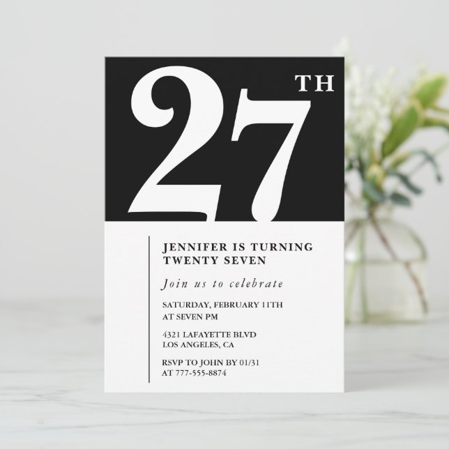 Invitation élégante pour les 27 ans d'une fille Ch (Debout devant)