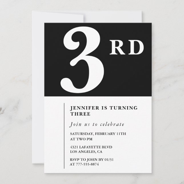 Invitation élégante pour les 3 ans d'une fille chi (Devant)