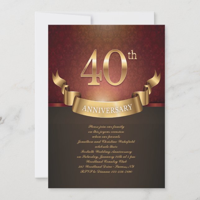 Invitation élégante pour les 40 ans de mariage (Devant)