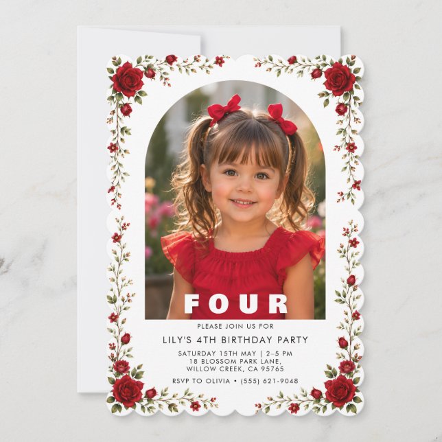 Invitation élégante pour les 4 ans d'une fille ave (Devant)
